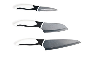 Three table-knifes on white background