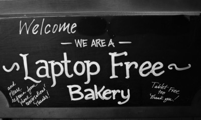 Blackboard  announcing Laptop Free Bakery