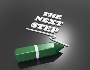 The Next Step 3d word concept with green pencil
