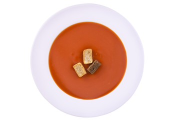 Fresh tomato soup in a white bowl