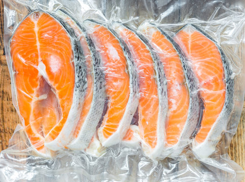 Frozen Salmon Fillets In A Vacuum Package