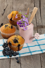 Homemade blueberry muffins with fresh blueberries