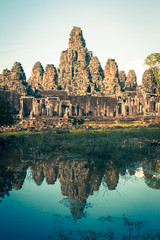 Fototapeta na wymiar Angkor Thom Cambodia. Bayon khmer temple on Angkor Wat historica