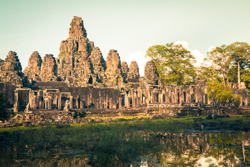 Fototapeta premium Angkor Thom Cambodia. Bayon khmer temple on Angkor Wat historica