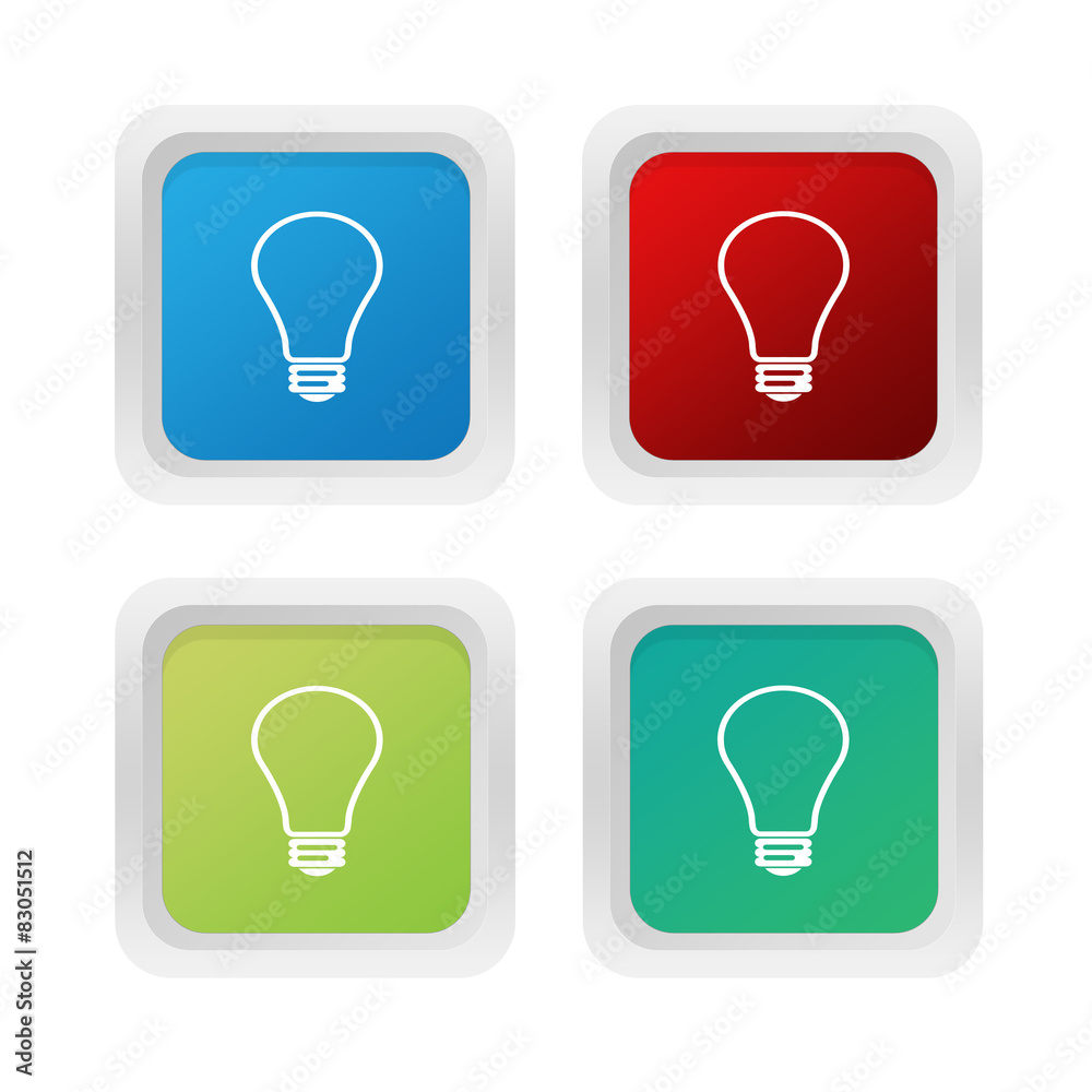 Wall mural set of squared colorful buttons with bulb symbol