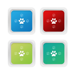 Set of squared colorful buttons with pet footprints symbol