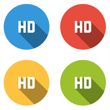Collection of 4 isolated flat colorful buttons for HD sign