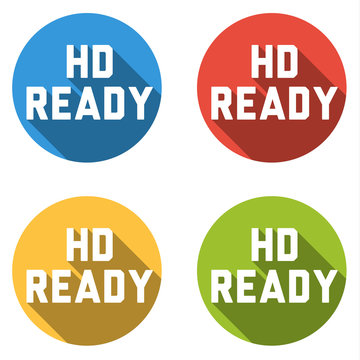 Collection of 4 isolated flat buttons (icons) with HD READY sign