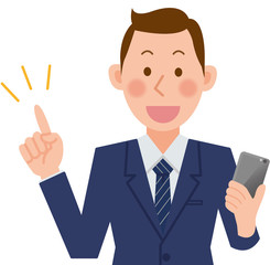 ビジネスマン　スマートフォン　指差し