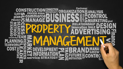 property management with related word cloud handwritten on black