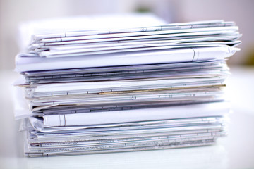Big stack of papers ,documents on the desk