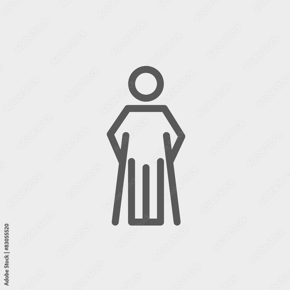 Poster injured man with crutches thin line icon