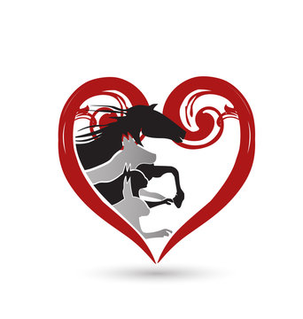 Cat dog horse floral heart logo vector design