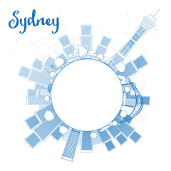 Outline Sydney City skyline with skyscrapers and copy space