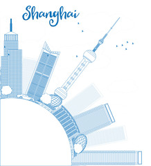 Obraz premium Outline Shanghai skyline with blue skyscrapers.