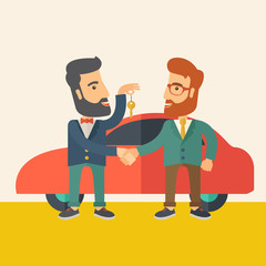 Obraz premium Man handed a key to other man