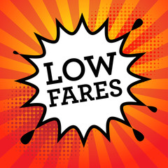 Comic book explosion with text Low Fares