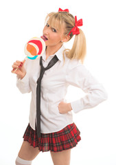 Sensual schoolgirl with lollipops