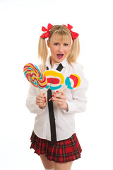 Sensual schoolgirl with lollipops