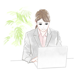 パソコンに向かう女性