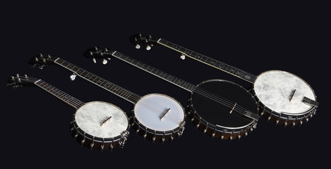 banjo isolated on black background - obrazy, fototapety, plakaty