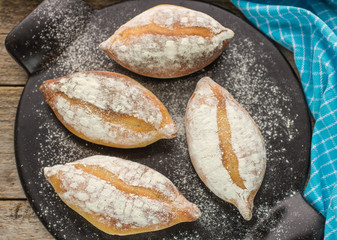 Traditional Italian bread Ciriola Romana. Soft focus
