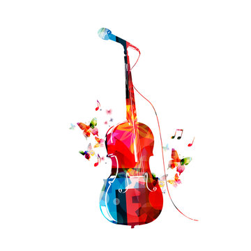 Colorful violoncello with microphone 