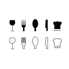 Set of trendy thin modern dining icons in select and deselect
