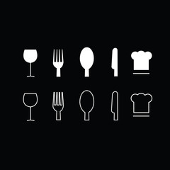 Set of trendy thin modern dining icons in select and deselect
