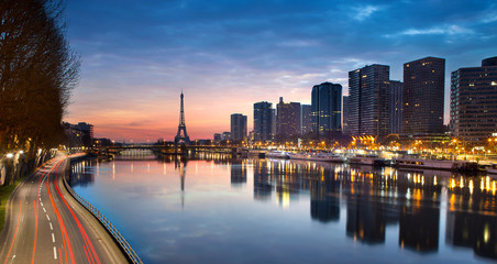 Eiffel tower and Seine river at sunrise, Paris - France