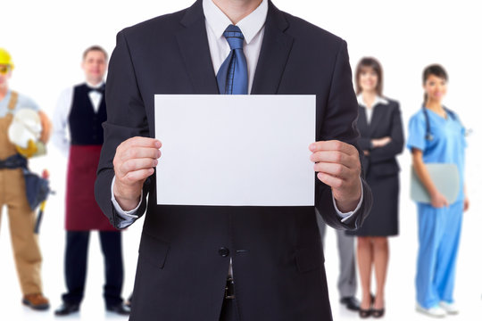 Businessman holding a blank sheet