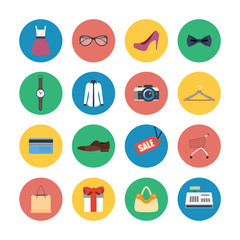 Vector collection of modern flat shopping icons.