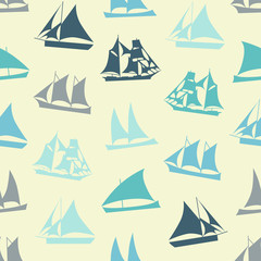 Seamless colorful background made of  different ships in flat si