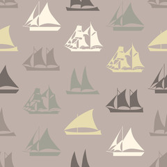 Seamless colorful background made of  different ships in flat si
