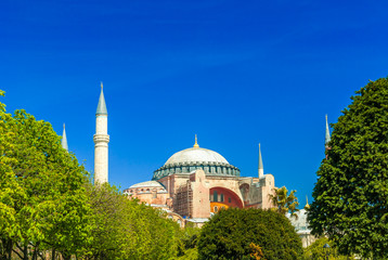 Fototapeta na wymiar Hagia Sophia mosque in Sultanahmet Square, Istanbul, Turkey.