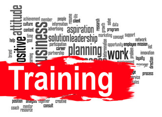 Training word cloud with red banner