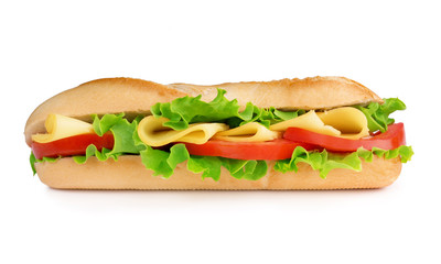 baguette with cheese, tomato and lettuce