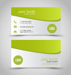 Business card set template. Green and silver color. 