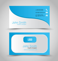 Business card set template. Blue and silver color. 