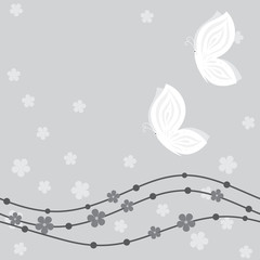 Floral card with butterflies in grey hues