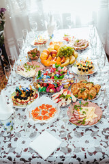 Table with food and drink. traditional wedding banquet.