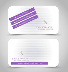 Business card set template. Purple and silver color. 