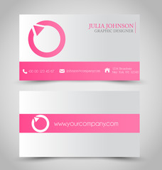 Business card set template. Pink and silver color. 