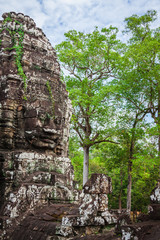 Ancient stone faces of Bayon temple, Angkor, Cambodia