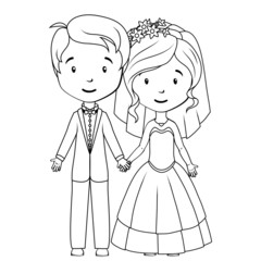 Coloring book: Cartoon groom and bride