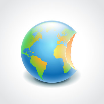Bitten globe, environment concept vector