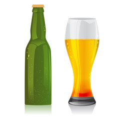 Beer bottle and glass.