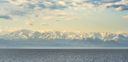 snow-capped peaks of the Caucasus on  Black Sea