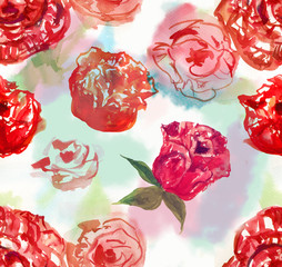 Watercolour roses seamless background pattern