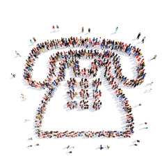 people in the shape of a retro phone.